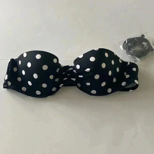 NEW VS Victoria's Secret Black Polka Dot Flirt Bandeau Swim Bikini Top 34A